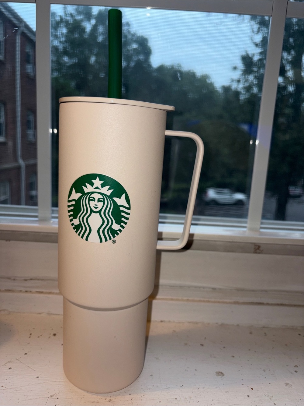 32oz MiiR Starbucks Cream Travel Tumbler with Green Logo and Straw